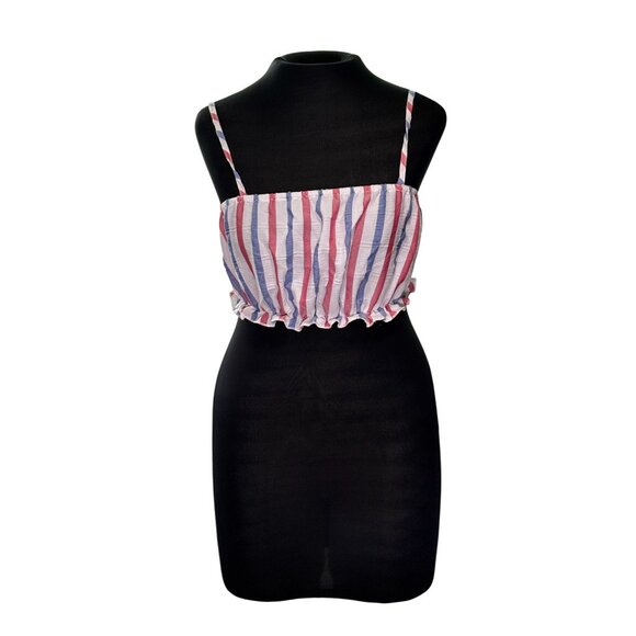 Striped Ruffle Hem Cropped Camisole Top Red/White/Blue Womens Size 8 By Lizaful - Picture 1 of 10